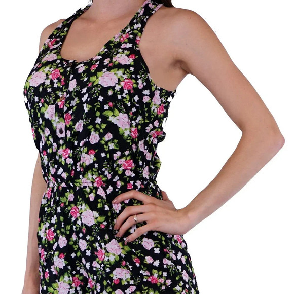 Summer Floral Romper Shorts Raserback Buttons Elastic Waist - Picture 3 of 5